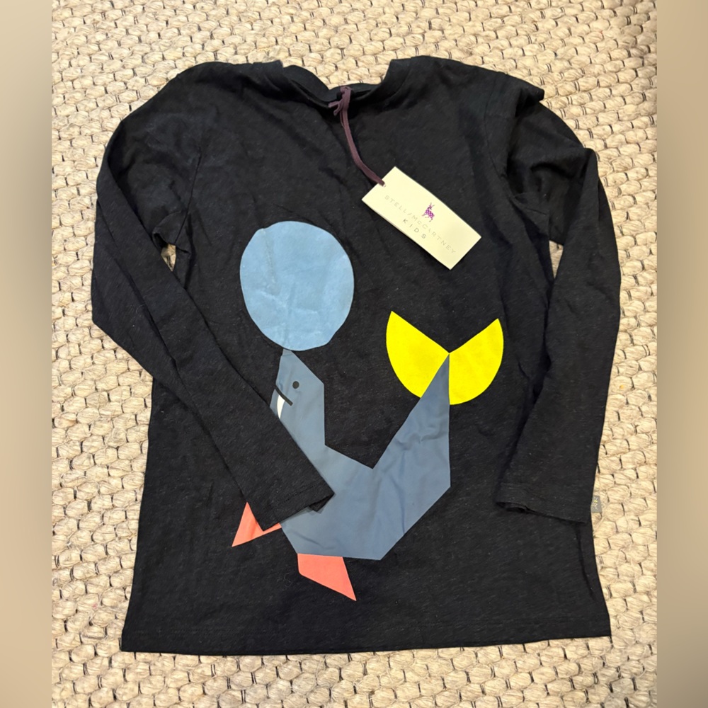 Stella McCartney Kids Black Long Sleeve Tee with Blue and Yellow Design